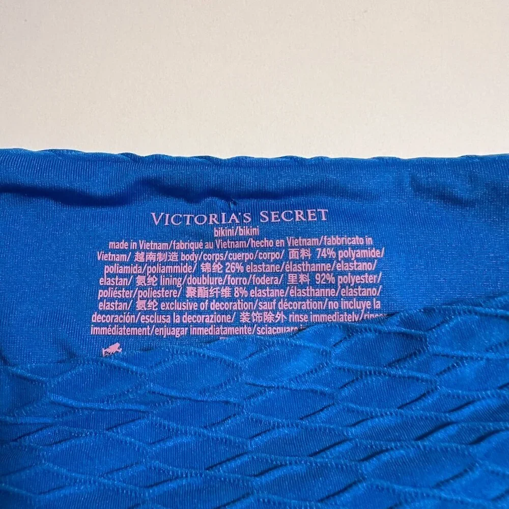 Victoria Secret XXL / 2XL Bikini Bottom Classic DOUBLE Side Tie Textured Blue - Picture 6 of 6